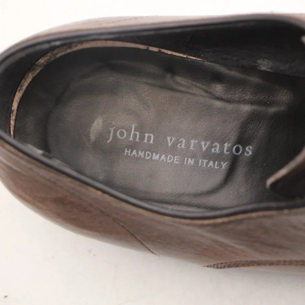 John Varvatos Men's UK 10.5 Plain Toe Brown Leather Oxford Handmade In Italy